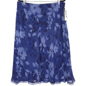 The Look RANDOLPH DUKE Midi Skirt 100% SILK Size 18W Blue‎ Floral Vintage